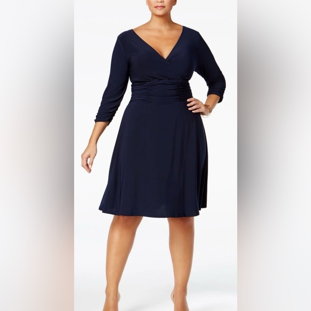 NWT NY Collection navy dress with 3/4 sleeves
